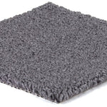 A square gray loop carpet sample with a thick, textured pile, shown at an angle on a white background.