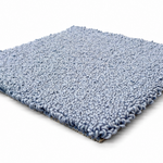 A square sample of light blue loop-pile carpet, shown at an angle on a clean white background.