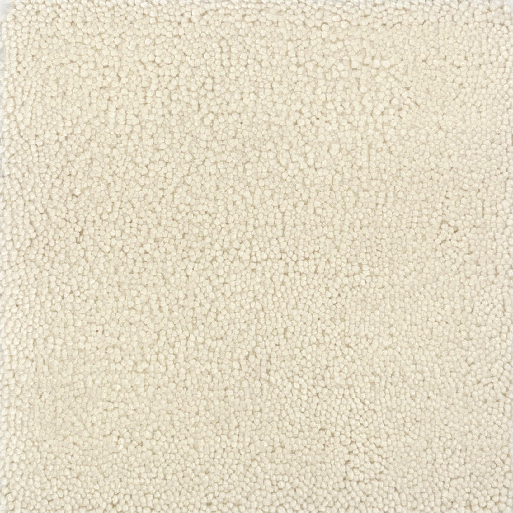 A close-up texture shot of a handtufted rug, showing the cut pile texture in a solid cream color.