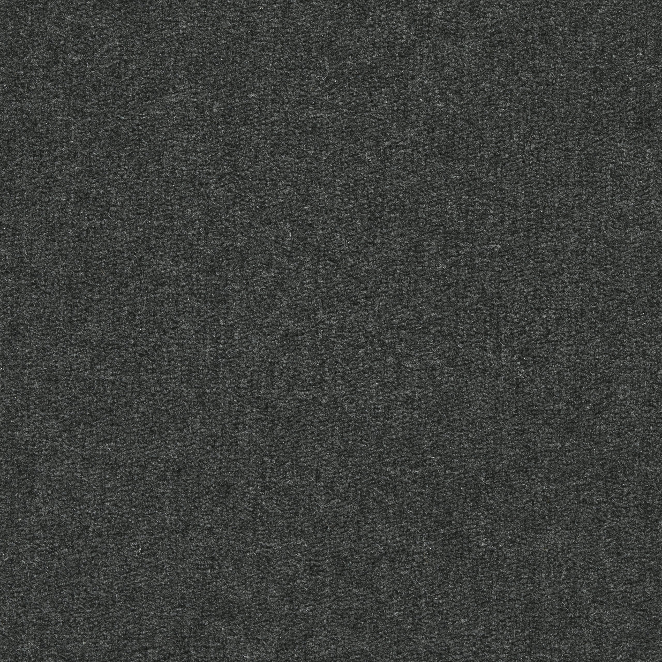 Solid cut pile broadloom carpet in dark grey.
