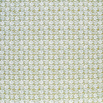 Detail of fabric in a floral grid print in white and blue on a mustard field.