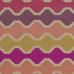 Flatweave rug with zigzag pattern in pink, orange, purple and yellow 