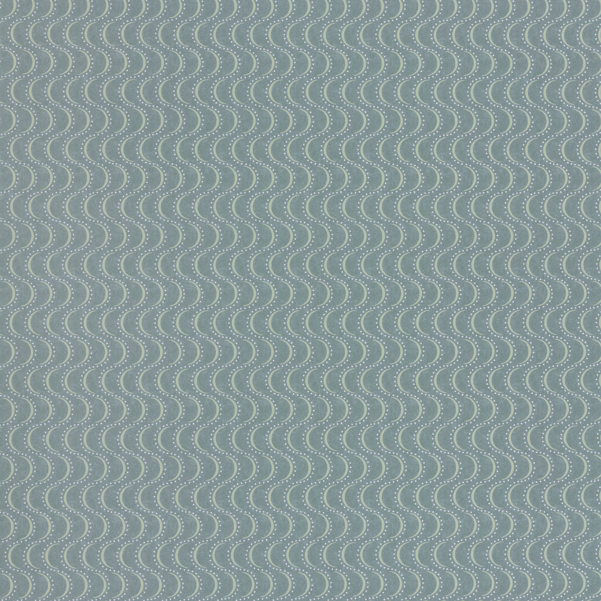 Wallpaper panel in an undulating stripe pattern in light green and blue on a turquoise field.