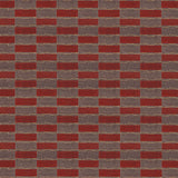 Handwoven carpet in a geometric design in brown, red with yellow accent. 