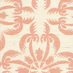Detail of fabric in a playful botanical print in pink on a cream field.