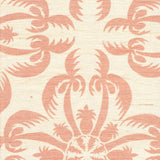 Detail of fabric in a playful botanical print in pink on a cream field.