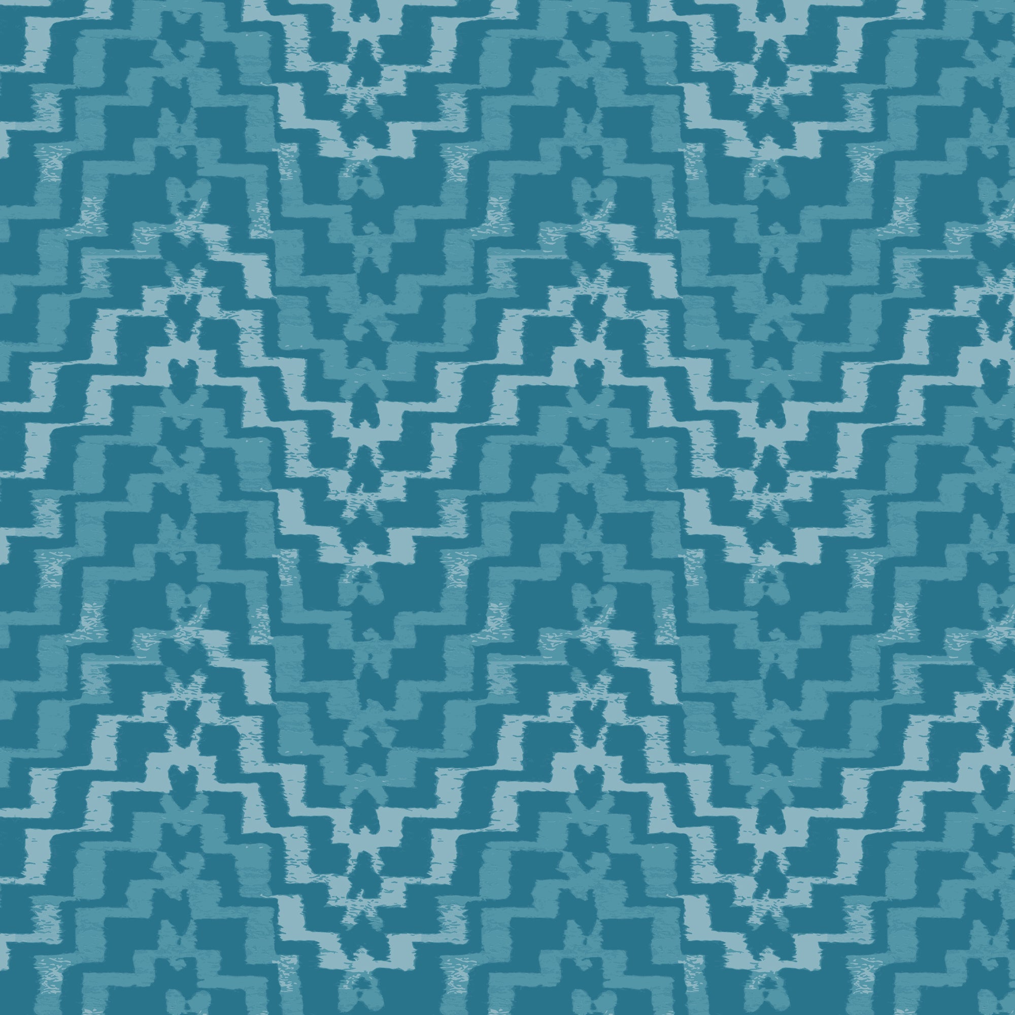 Hand drawn stepped chevron stripe in tonal blue.