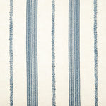 Detail of fabric in a small-scale botanical stripe print in navy on a cream field.