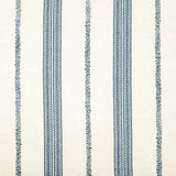 Detail of fabric in a small-scale botanical stripe print in navy on a cream field.