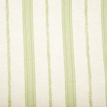 Detail of wallpaper in a small-scale botanical stripe print in light green on a white field.