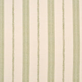 Detail of fabric in a small-scale botanical stripe print in green on a cream field.
