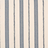 Detail of fabric in a small-scale botanical stripe print in navy on a cream field.