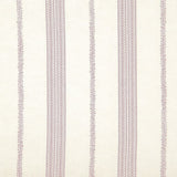 Detail of wallpaper in a small-scale botanical stripe print in purple on a cream field.