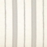 Detail of wallpaper in a small-scale botanical stripe print in gray on a cream field.