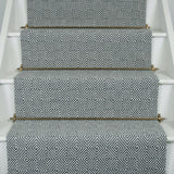 Diamond geometric flatweave runner in black and white on white stairase