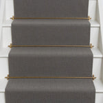 Diamond geometric flatweave runner in grey on white staircase
