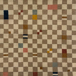 Checkered handknotted rug with multicolor squares on a beige background