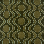 Handknotted rug with retro geo stripe in shades of green with aqua accents. 
