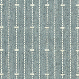 Broadloom carpet in ticking stripe in cream on chambray blue. 