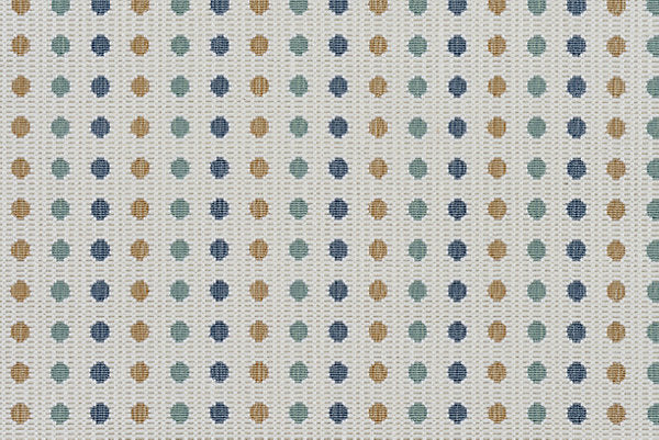 Patterned fabric with small geometric shapes in various colors on a neutral background