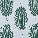 Palm print performance fabric in green on white. 
