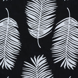 Palm print performance fabric in white on black. 