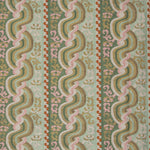 Patterned fabric with wavy lines and pastel colors on a light green background