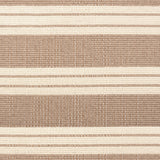 Broadloom carpet in a wide stripe in camel brown and cream with camel brown accent stripes. 