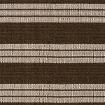 Broadloom carpet in a wide stripe in dark brown and cream with dark brown accent stripes. 