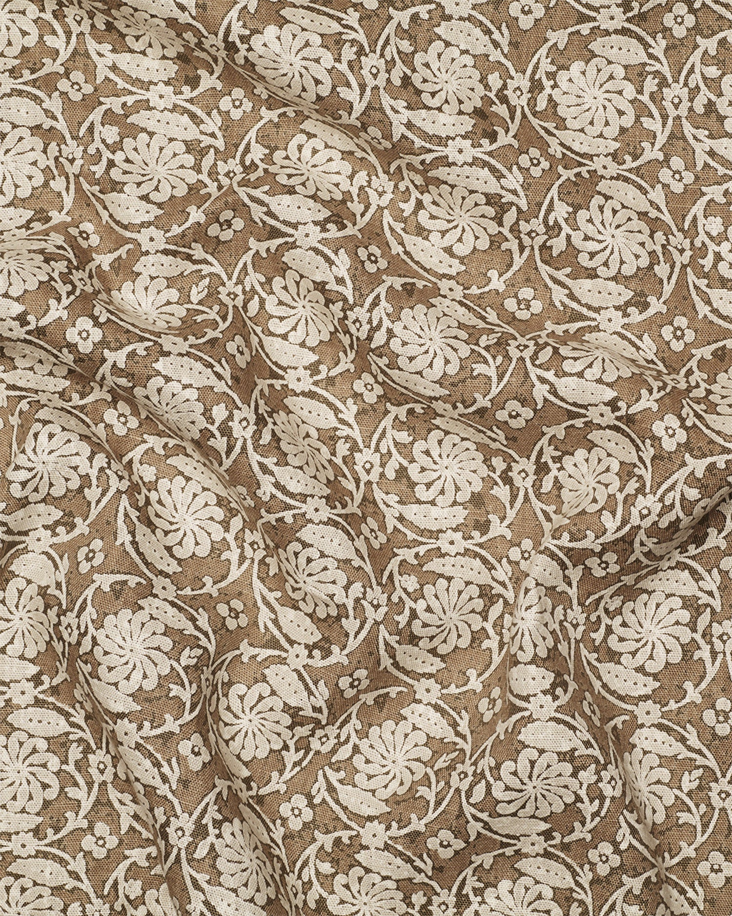 Brown fabric with white floral pattern