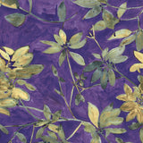 Floral pattern with green leaves on a purple background