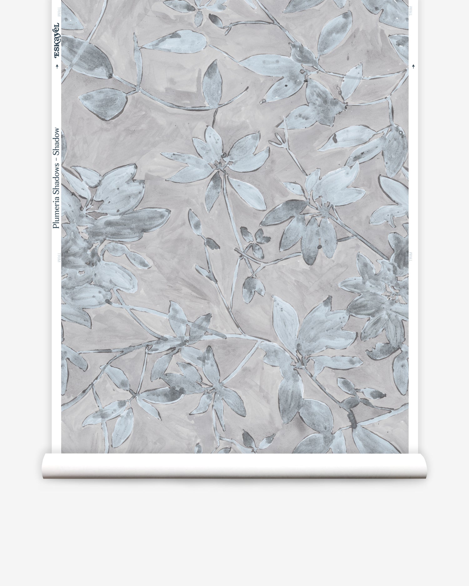 Wallpaper roll with floral pattern on a light gray background