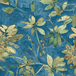 Floral pattern with green leaves on a blue background