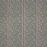 Printed fabric detail in a geometric rhythmic stripe in sage green with a bronze accent.