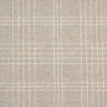 Broadloom carpet with windowpane plaid pattern in cream on a field of pale grey. 