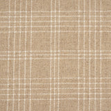 Broadloom carpet with windowpane plaid pattern in white on a field of tan.