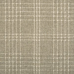 Broadloom carpet with windowpane plaid pattern in white on a field of grey.