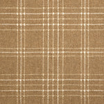Broadloom carpet with windowpane plaid pattern in white and tan on a field of caramel brown.