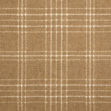 Broadloom carpet with windowpane plaid pattern in white and tan on a field of caramel brown.