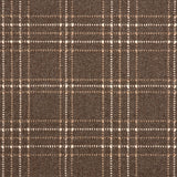 Broadloom carpet with windowpane plaid pattern in white and taupe on a field of chocolate brown.