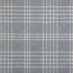 Broadloom carpet with windowpane plaid pattern in white  and grey on a field of cool blue.