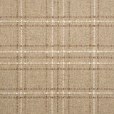 Broadloom carpet with windowpane plaid pattern in brown and white on a field of taupe. 