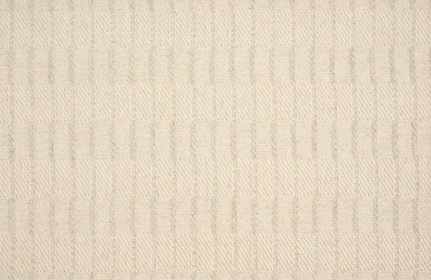 Broadloom carpet sample with a textural stripe in ivory.