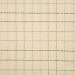 Broadloom carpet with a window pane plaid pattern in shades of green on a cream field. 
