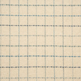 Broadloom carpet with window pane plaid in shades of blue on a cream field. 