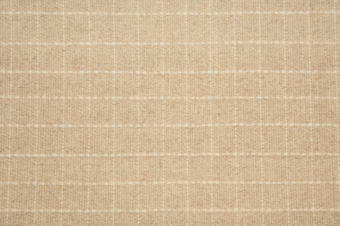 Broadloom carpet with window pane plaid in cream on an oatmeal field. 