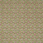 Fabric with small scale floral pattern in white, brown and light green.