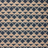 Fabric with a geometric pattern of triangles in wine navy blue and brown.