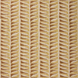 Close-up of fabric with a geometric leaf pattern in brown and beige.