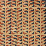 Patterned fabric with geometric design in red, blue, and beige.
